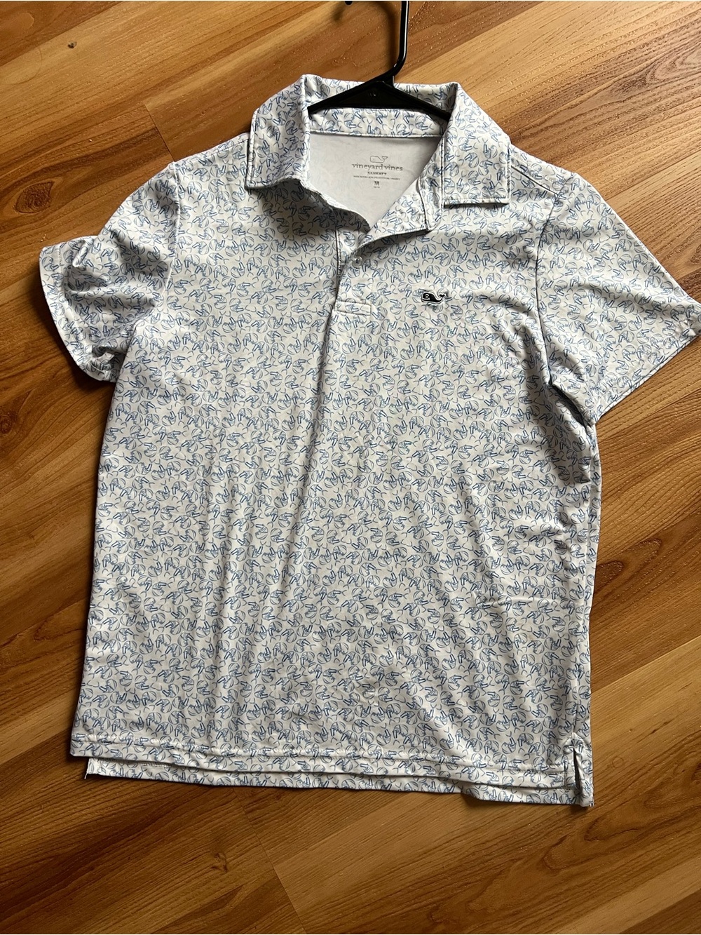 Short-Sleeve Floral Print Polo Shirt - White & Light Blue